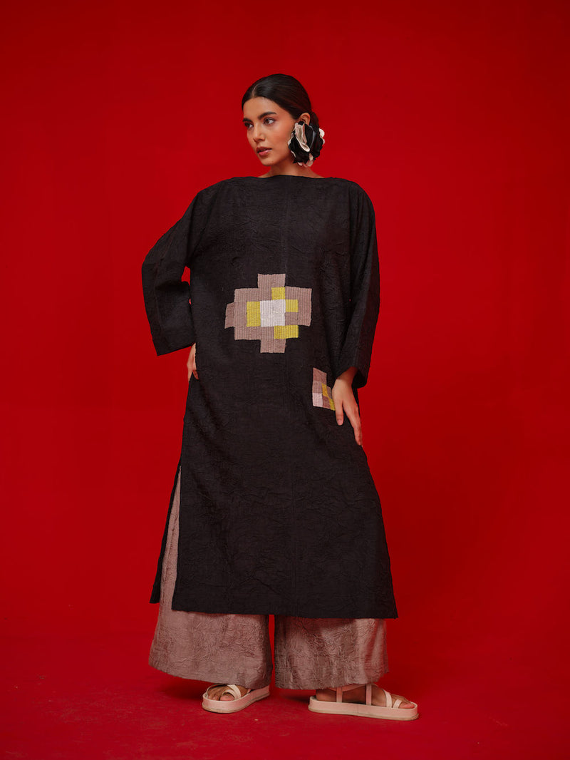 Spring Tunic-Black + Grey + Ivory + Yellow crushed silk tunics/kaftan by Stoique in black, grey, ivory, yellow for women Worldwide