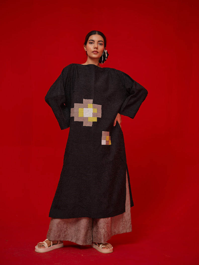 Spring Tunic-Black + Grey + Ivory + Yellow crushed silk tunics/kaftan by Stoique in black, grey, ivory, yellow for women Worldwide