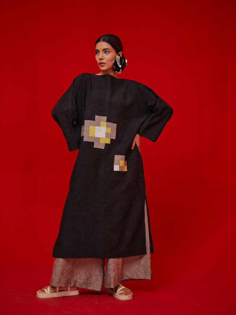 Spring Tunic-Black + Grey + Ivory + Yellow crushed silk tunics/kaftan by Stoique in black, grey, ivory, yellow for women Worldwide