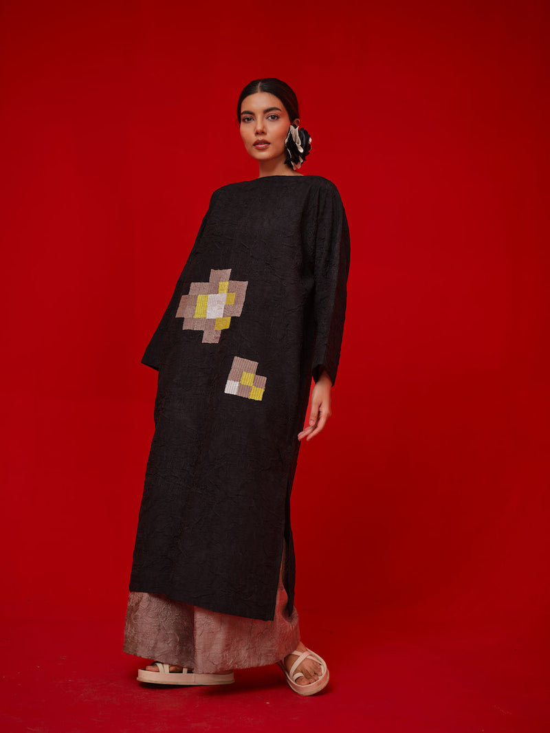 Spring Tunic-Black + Grey + Ivory + Yellow crushed silk tunics/kaftan by Stoique in black, grey, ivory, yellow for women Worldwide
