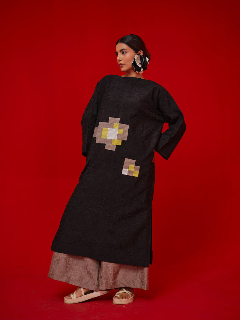 Spring Tunic-Black + Grey + Ivory + Yellow crushed silk tunics/kaftan by Stoique in black, grey, ivory, yellow for women Worldwide