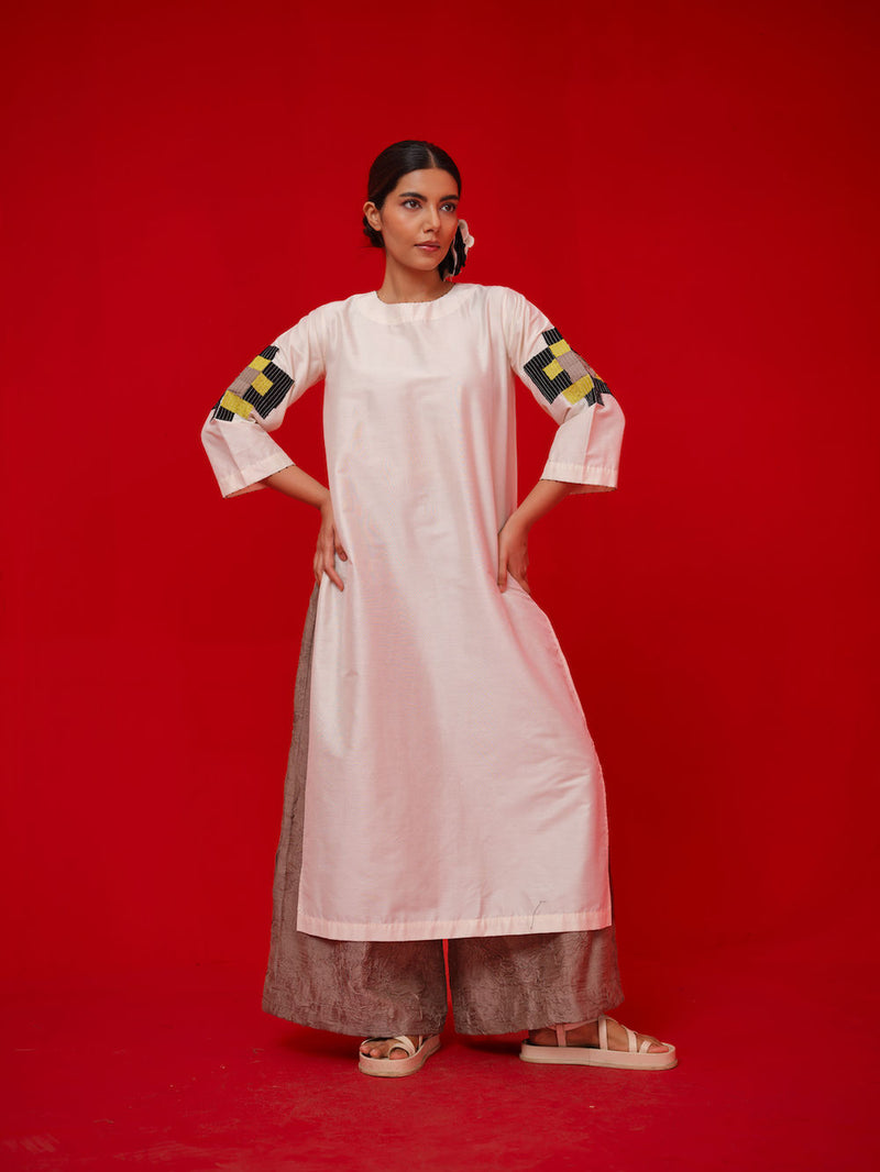 Union Tunic-Ivory + Black + Yellow silk cotton tunics/kaftan by Stoique in ivory, black, yellow for women Worldwide