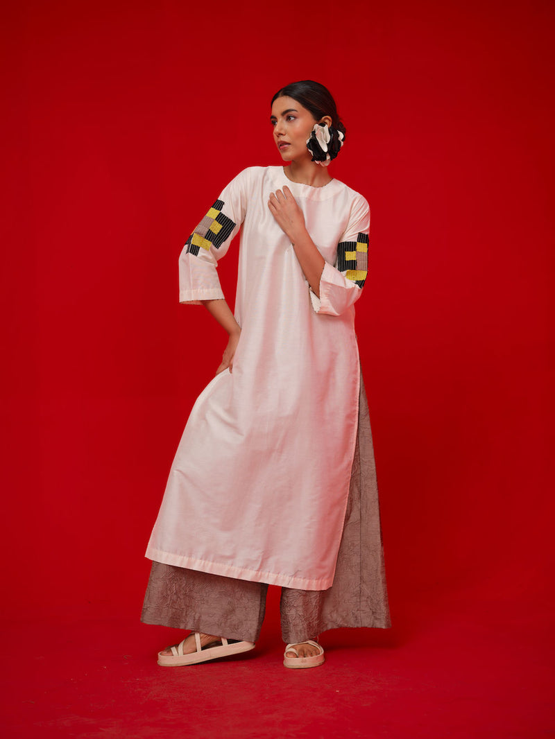 Union Tunic-Ivory + Black + Yellow silk cotton tunics/kaftan by Stoique in ivory, black, yellow for women Worldwide