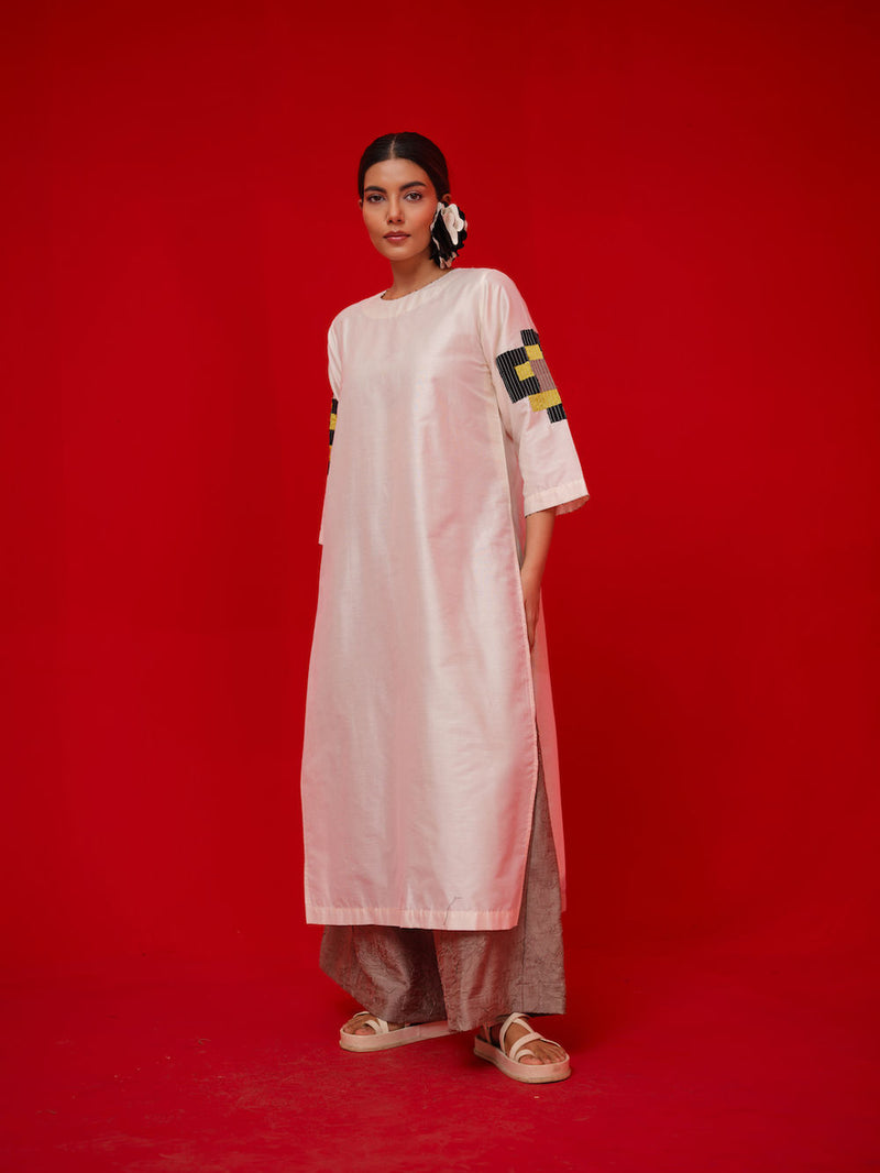 Union Tunic-Ivory + Black + Yellow silk cotton tunics/kaftan by Stoique in ivory, black, yellow for women Worldwide