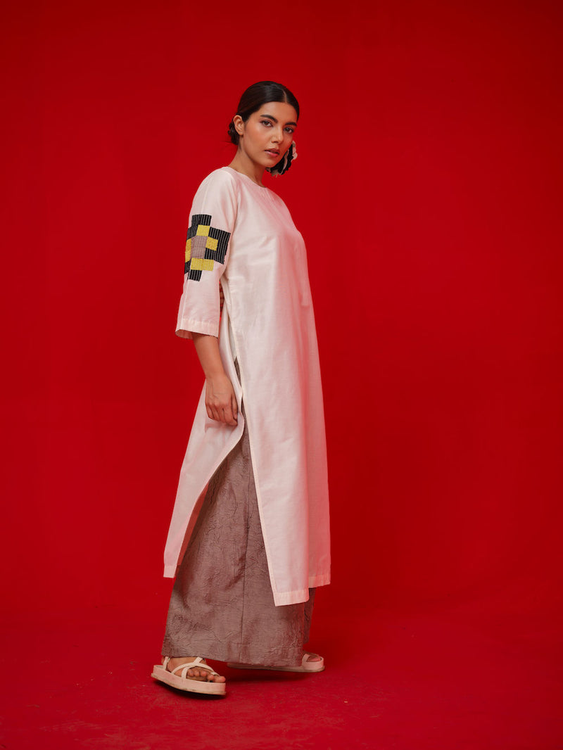 Union Tunic-Ivory + Black + Yellow silk cotton tunics/kaftan by Stoique in ivory, black, yellow for women Worldwide
