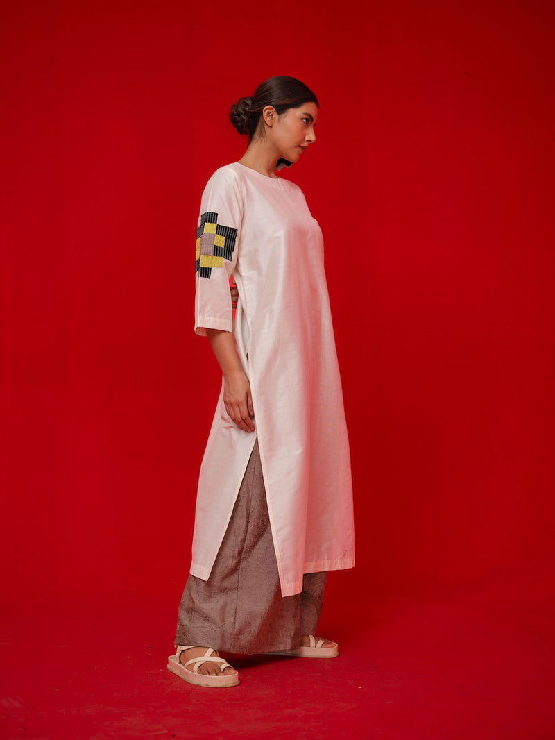 Union Tunic-Ivory + Black + Yellow silk cotton tunics/kaftan by Stoique in ivory, black, yellow for women Worldwide