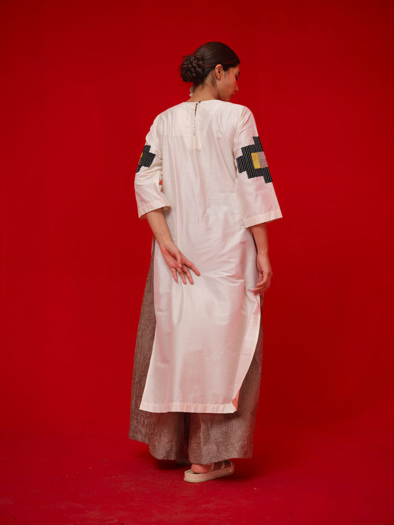 Union Tunic-Ivory + Black + Yellow silk cotton tunics/kaftan by Stoique in ivory, black, yellow for women Worldwide
