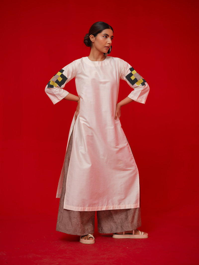 Union Tunic-Ivory + Black + Yellow silk cotton tunics/kaftan by Stoique in ivory, black, yellow for women Worldwide