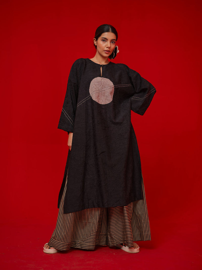 Pepper Tunic-Black + Grey crushed silk tunics/kaftan by Stoique in black, grey for women Worldwide