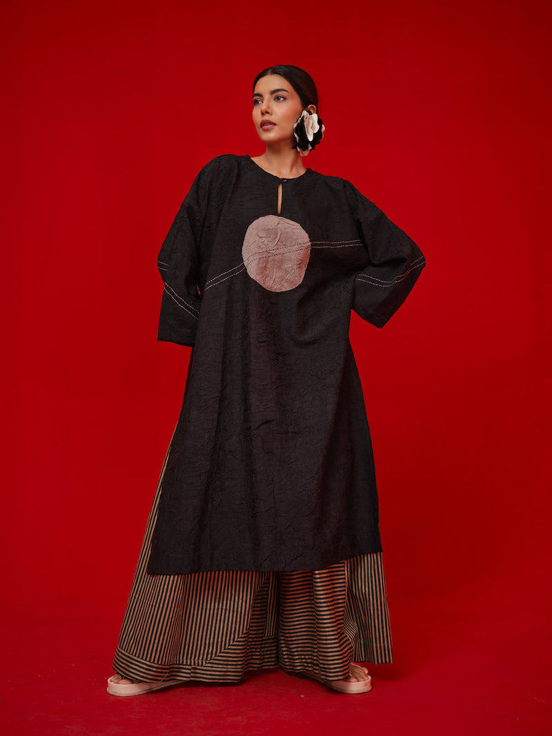 Pepper Tunic-Black + Grey crushed silk tunics/kaftan by Stoique in black, grey for women Worldwide
