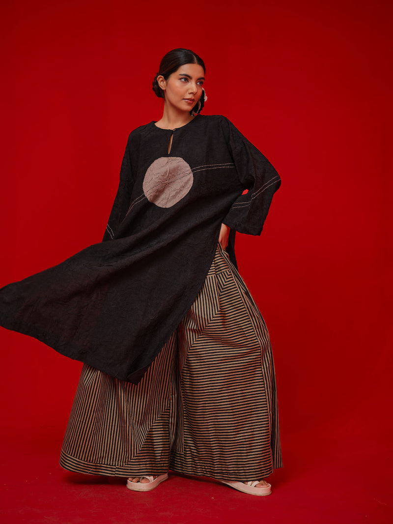 Pepper Tunic-Black + Grey crushed silk tunics/kaftan by Stoique in black, grey for women Worldwide