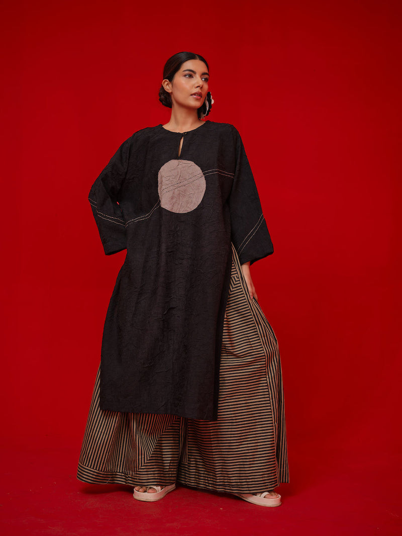 Pepper Tunic-Black + Grey crushed silk tunics/kaftan by Stoique in black, grey for women Worldwide