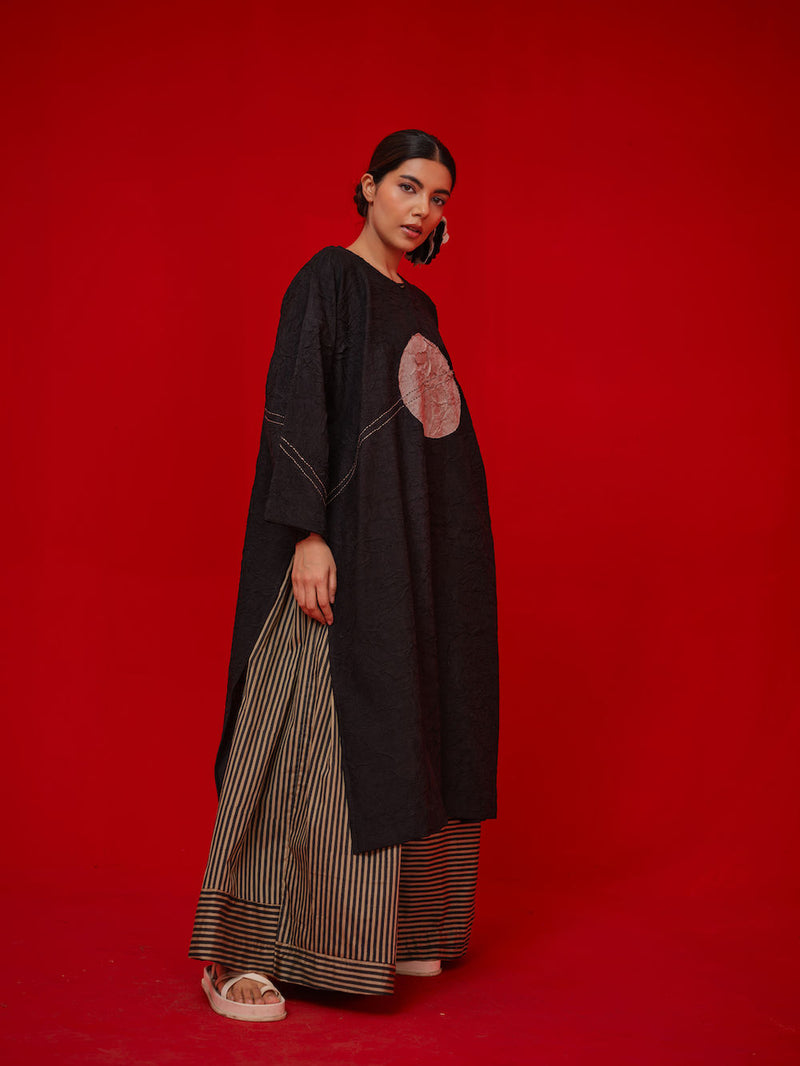 Pepper Tunic-Black + Grey crushed silk tunics/kaftan by Stoique in black, grey for women Worldwide