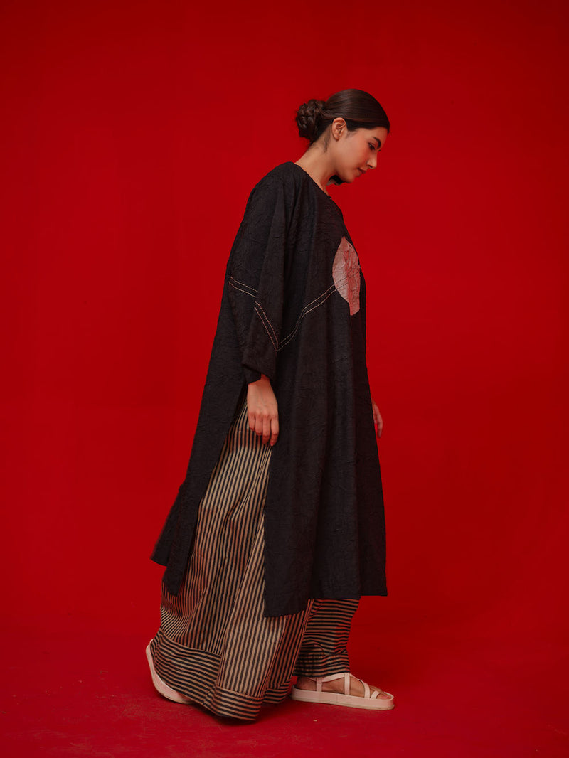 Pepper Tunic-Black + Grey crushed silk tunics/kaftan by Stoique in black, grey for women Worldwide