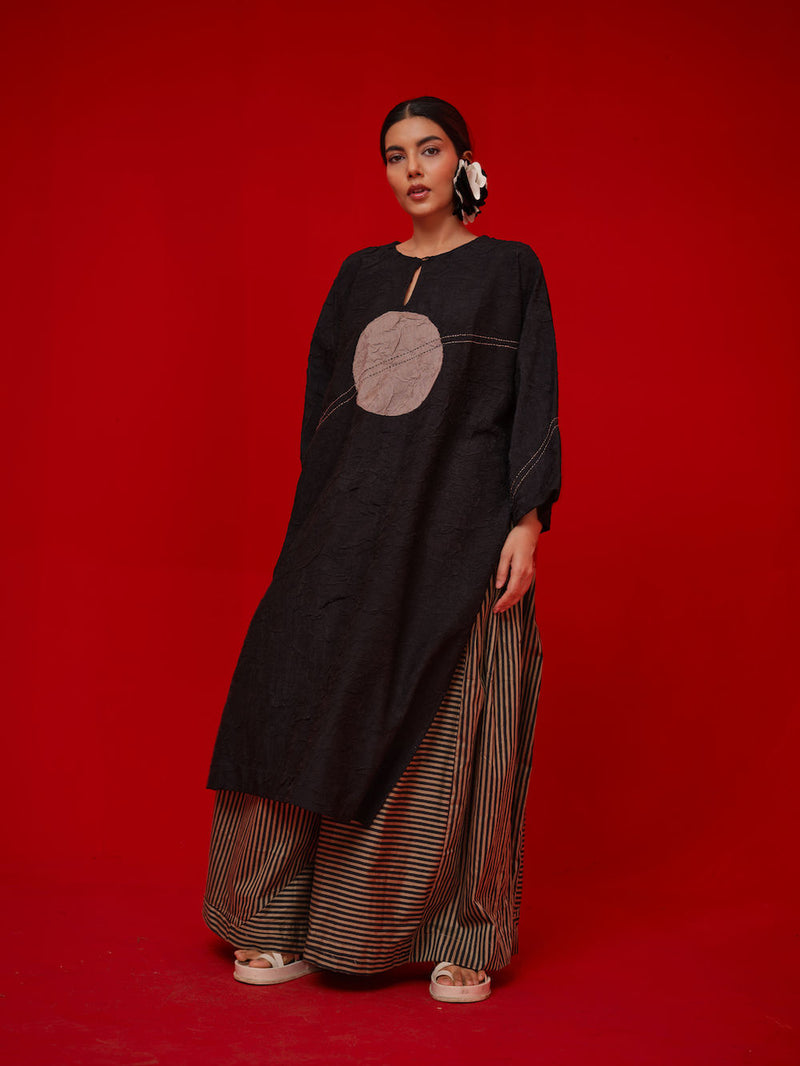 Pepper Tunic-Black + Grey crushed silk tunics/kaftan by Stoique in black, grey for women Worldwide