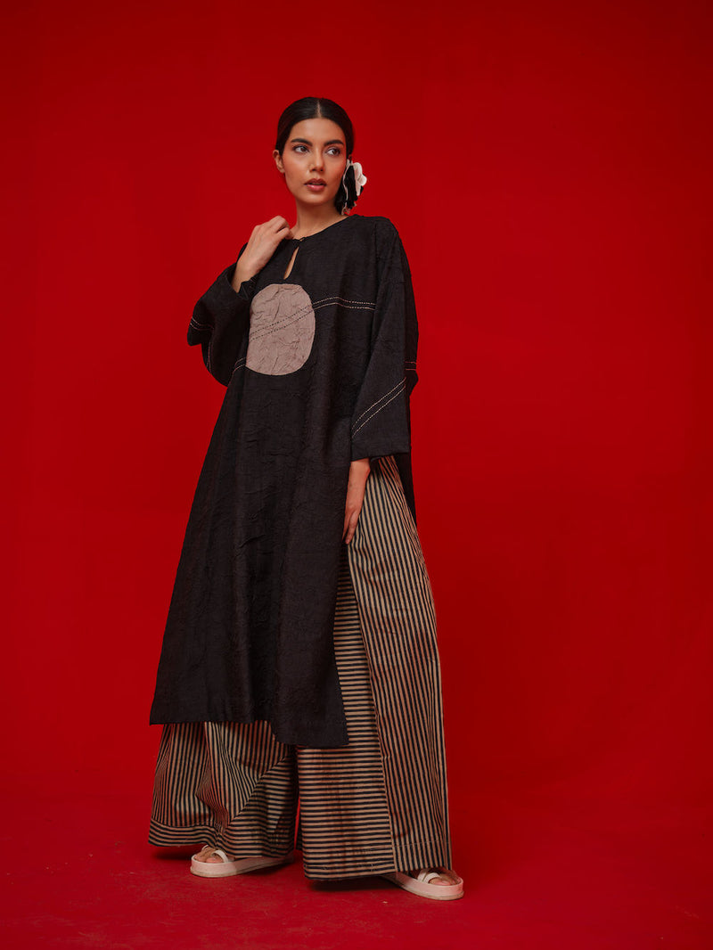 Pepper Tunic-Black + Grey crushed silk tunics/kaftan by Stoique in black, grey for women Worldwide