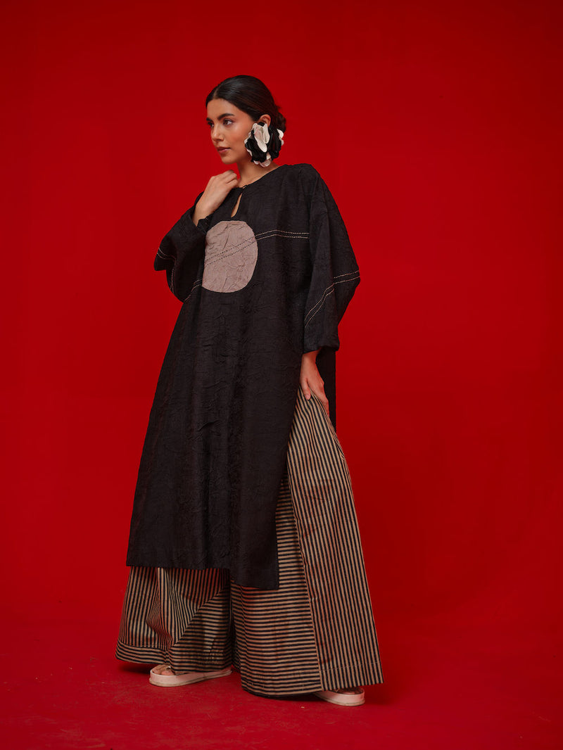Pepper Tunic-Black + Grey crushed silk tunics/kaftan by Stoique in black, grey for women Worldwide