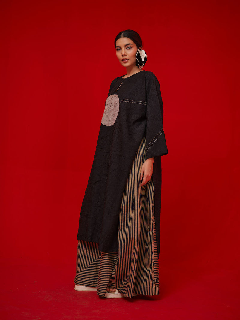 Pepper Tunic-Black + Grey crushed silk tunics/kaftan by Stoique in black, grey for women Worldwide