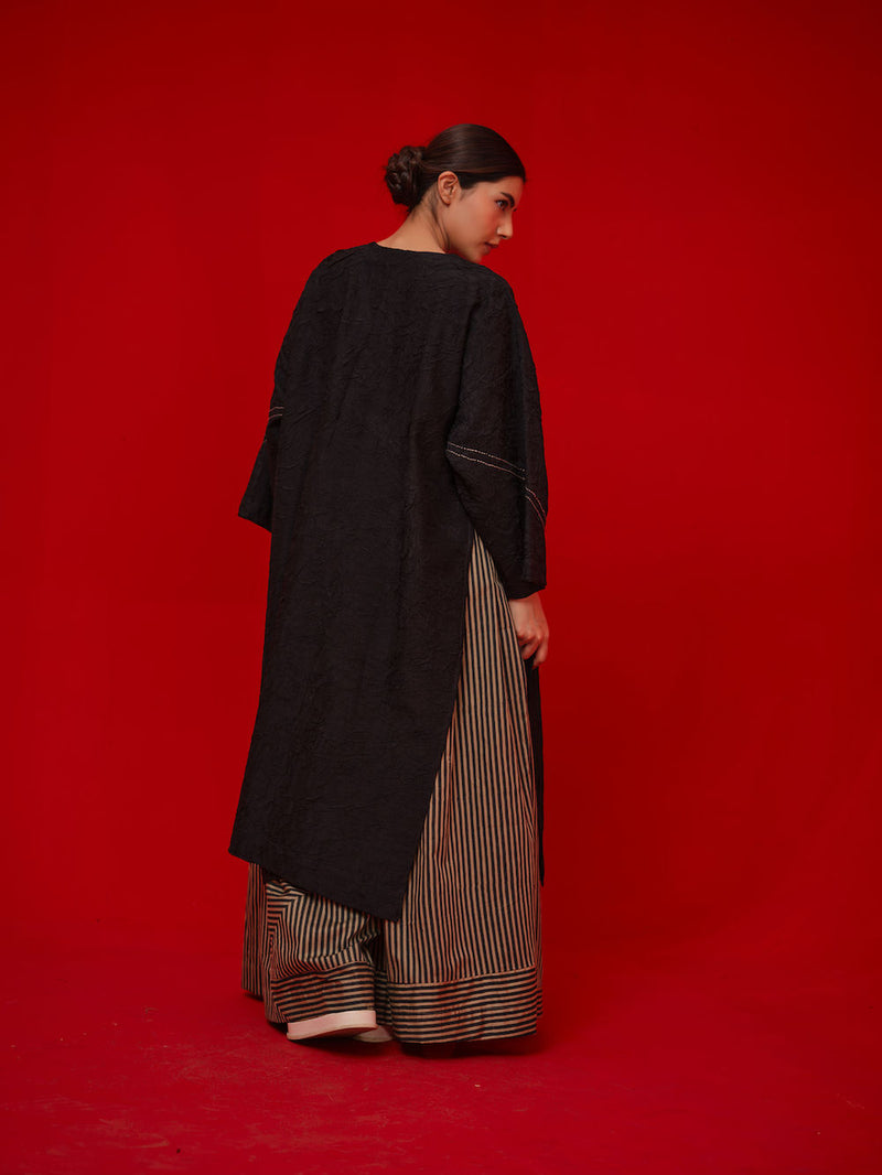 Pepper Tunic-Black + Grey crushed silk tunics/kaftan by Stoique in black, grey for women Worldwide