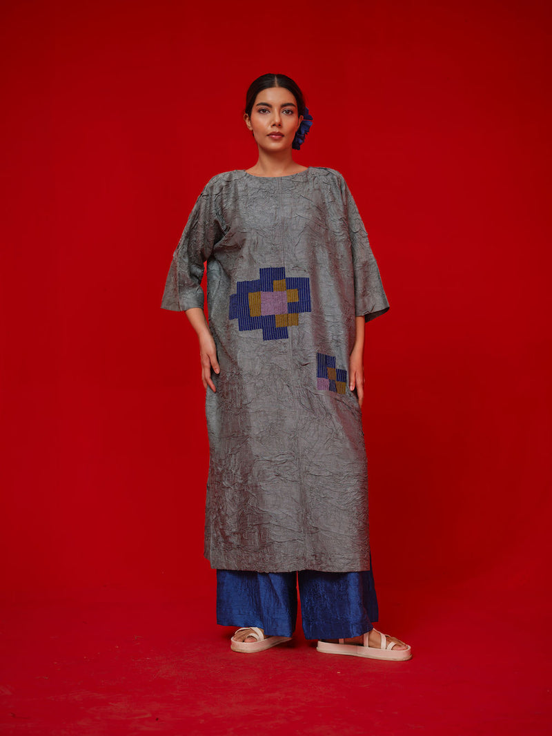 Spring Tunic-Teal + Blue + Green crushed silk tunics/kaftan by Stoique in teal, blue, green for women Worldwide