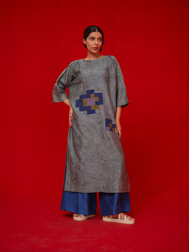 Spring Tunic-Teal + Blue + Green crushed silk tunics/kaftan by Stoique in teal, blue, green for women Worldwide