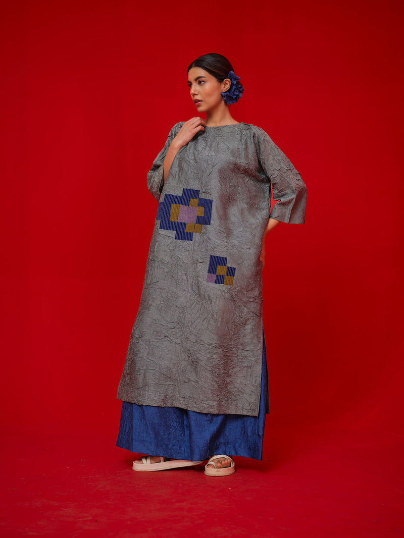 Spring Tunic-Teal + Blue + Green crushed silk tunics/kaftan by Stoique in teal, blue, green for women Worldwide