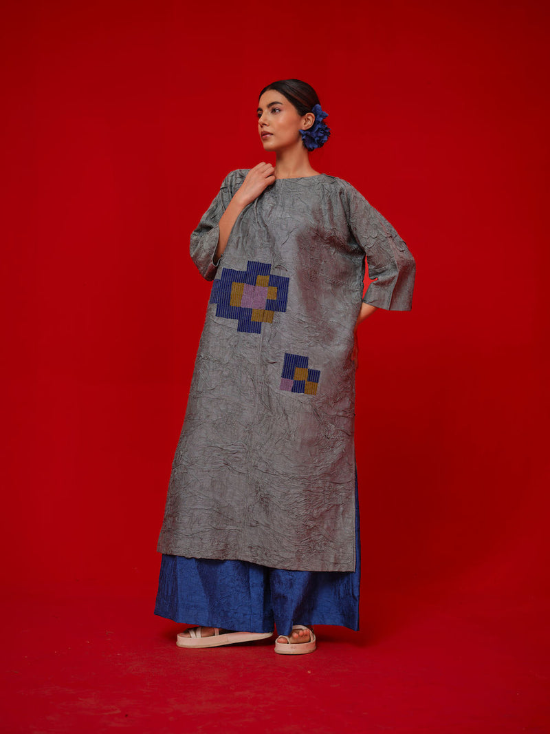 Spring Tunic-Teal + Blue + Green crushed silk tunics/kaftan by Stoique in teal, blue, green for women Worldwide