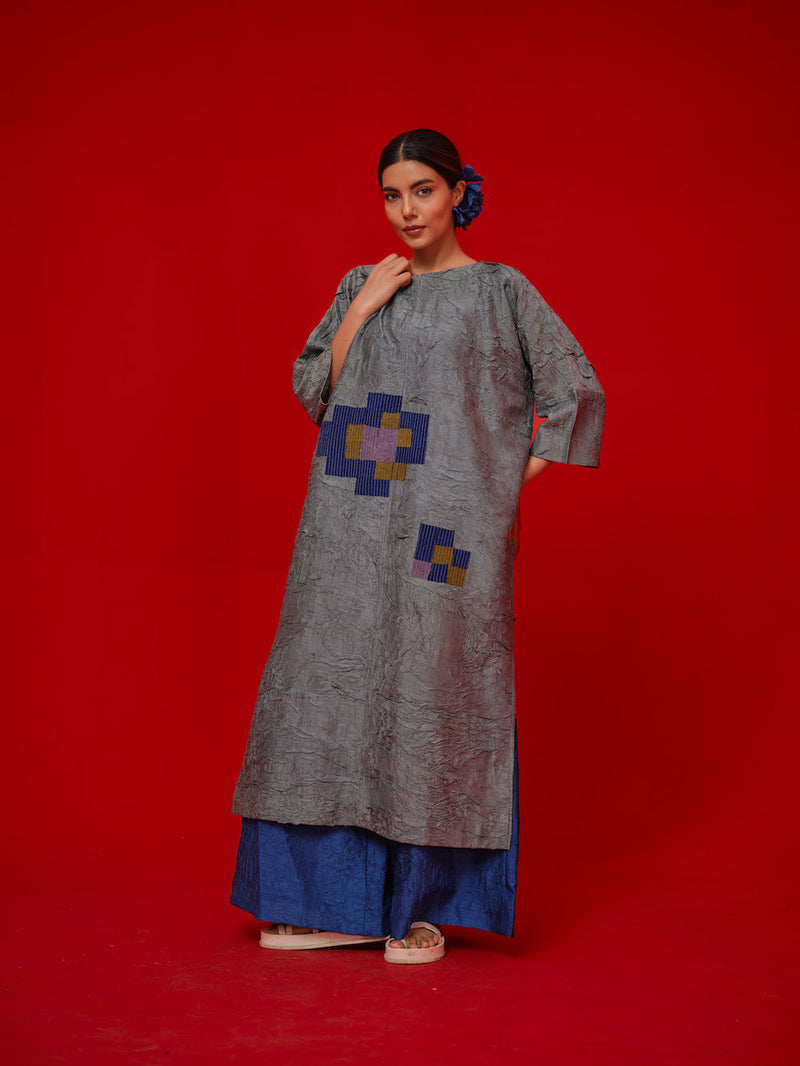 Spring Tunic-Teal + Blue + Green crushed silk tunics/kaftan by Stoique in teal, blue, green for women Worldwide