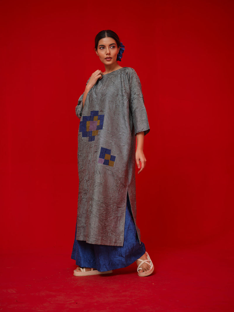 Spring Tunic-Teal + Blue + Green crushed silk tunics/kaftan by Stoique in teal, blue, green for women Worldwide