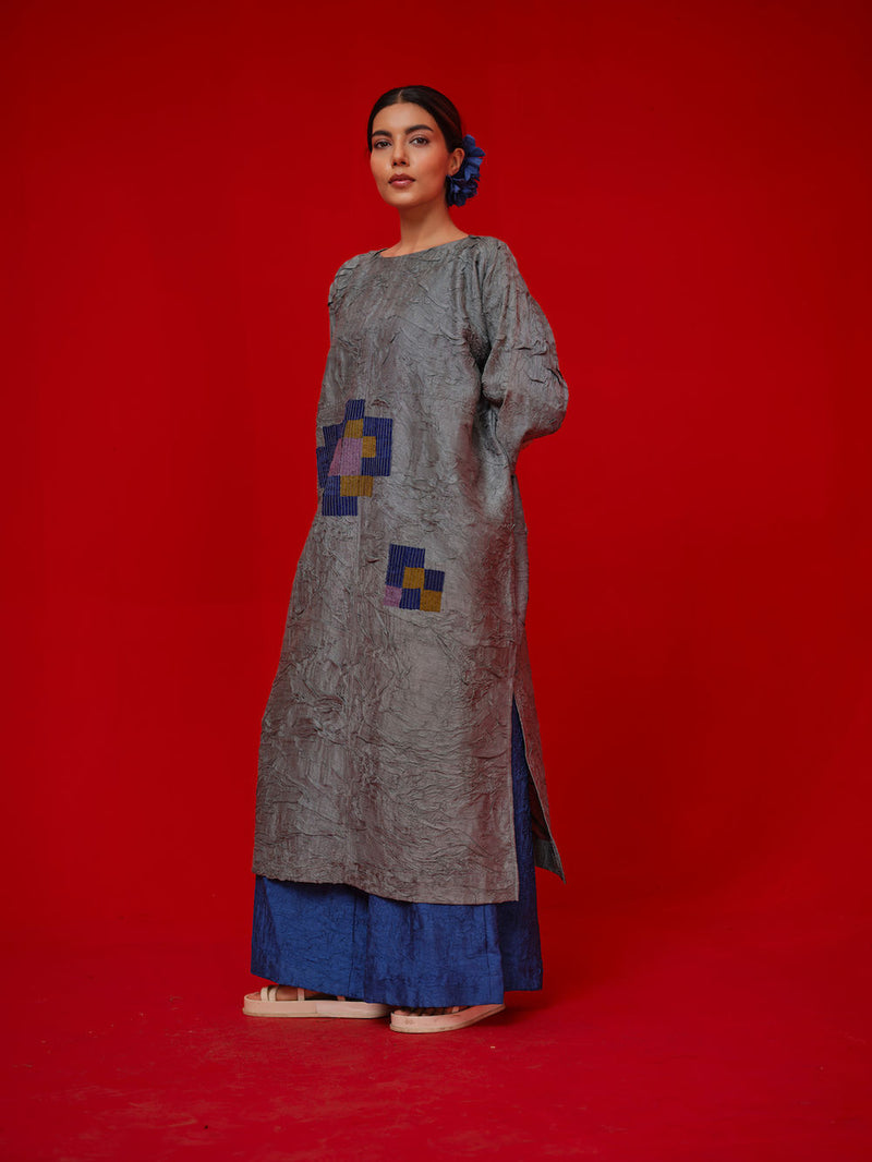Spring Tunic-Teal + Blue + Green crushed silk tunics/kaftan by Stoique in teal, blue, green for women Worldwide