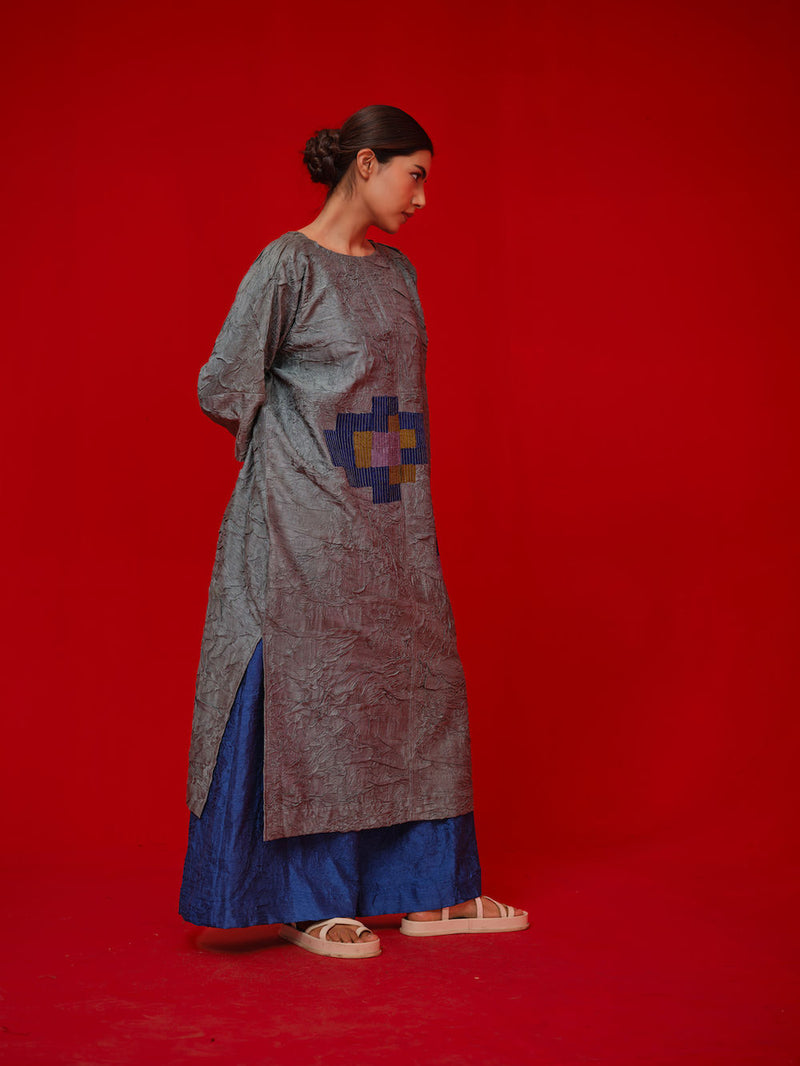 Spring Tunic-Teal + Blue + Green crushed silk tunics/kaftan by Stoique in teal, blue, green for women Worldwide