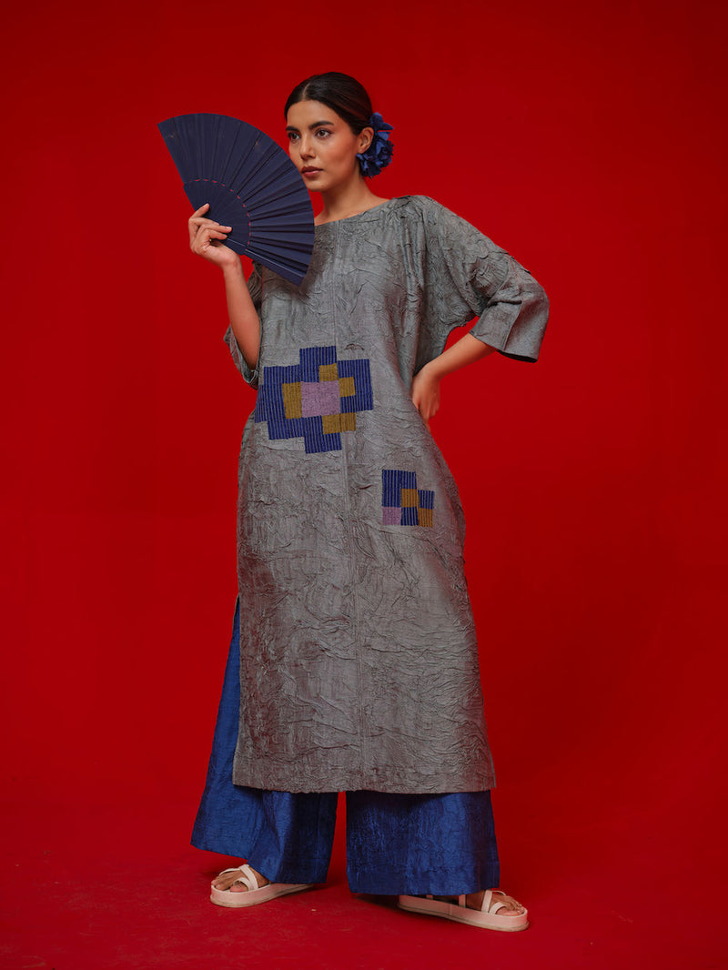 Spring Tunic-Teal + Blue + Green crushed silk tunics/kaftan by Stoique in teal, blue, green for women Worldwide