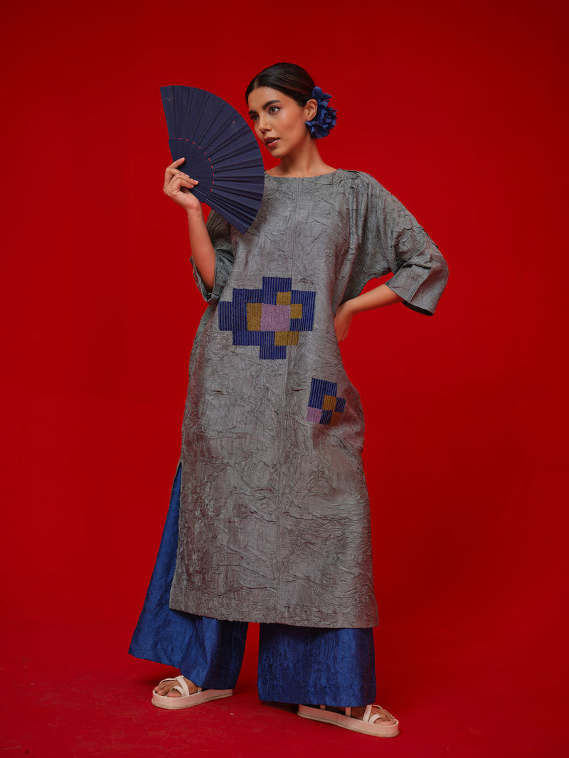 Spring Tunic-Teal + Blue + Green crushed silk tunics/kaftan by Stoique in teal, blue, green for women Worldwide