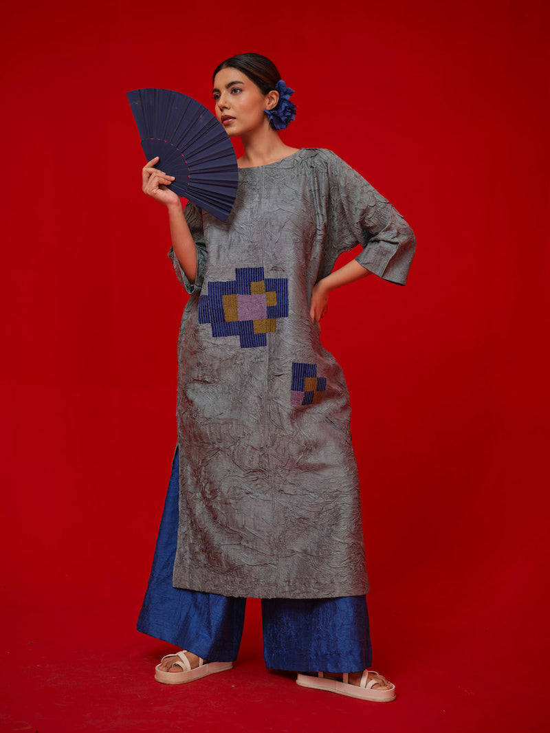 Spring Tunic-Teal + Blue + Green crushed silk tunics/kaftan by Stoique in teal, blue, green for women Worldwide