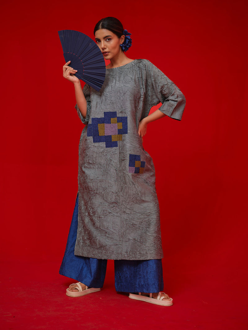 Spring Tunic-Teal + Blue + Green crushed silk tunics/kaftan by Stoique in teal, blue, green for women Worldwide