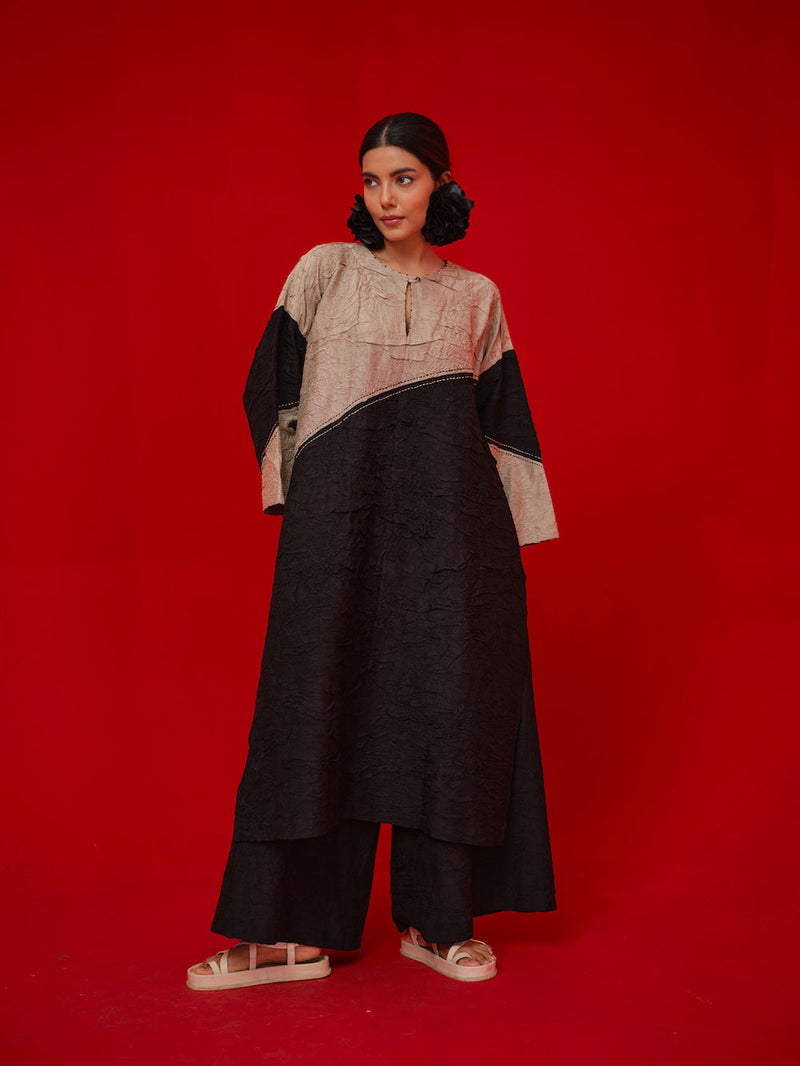 Salt Tunic-Black + Grey crushed silk tunics/kaftan by Stoique in black, grey for women Worldwide