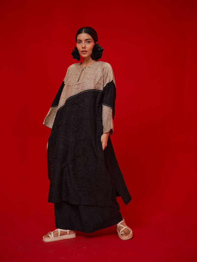 Salt Tunic-Black + Grey crushed silk tunics/kaftan by Stoique in black, grey for women Worldwide