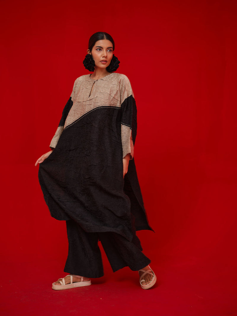 Salt Tunic-Black + Grey crushed silk tunics/kaftan by Stoique in black, grey for women Worldwide