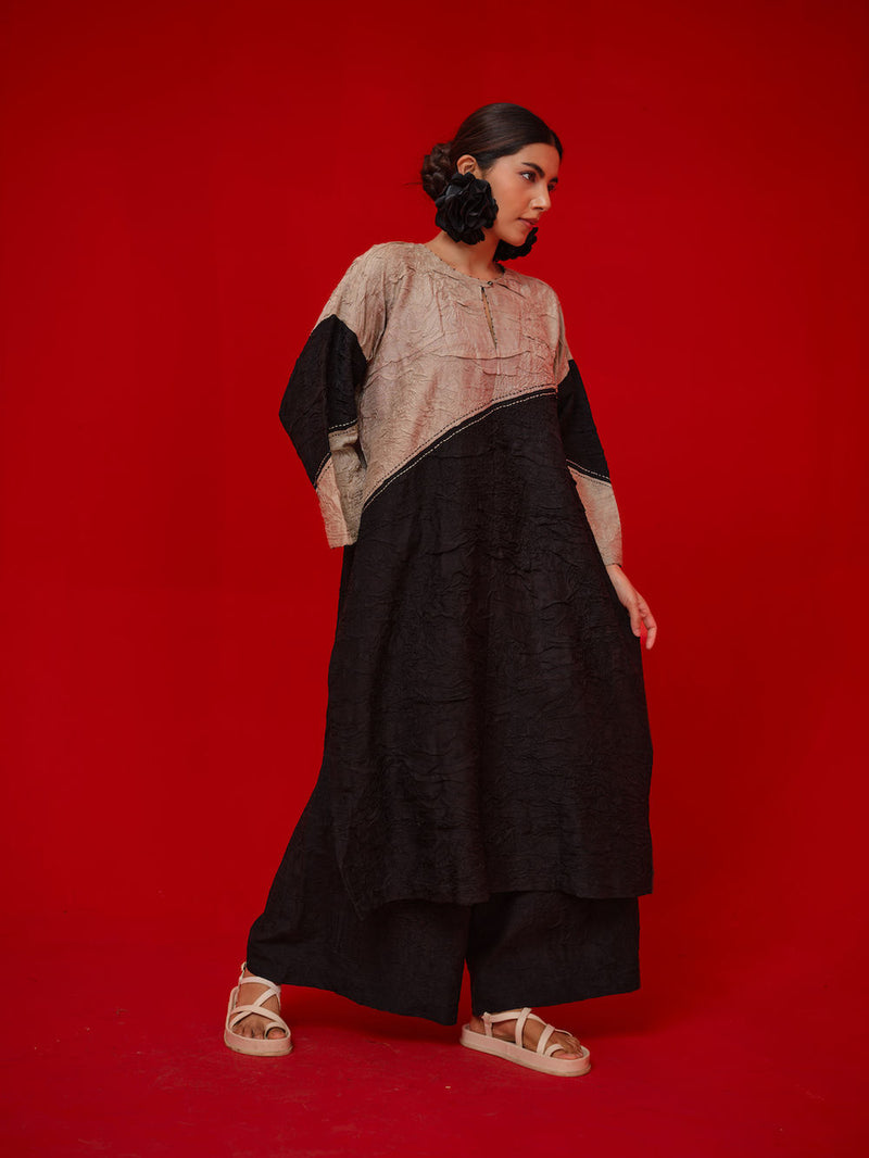 Salt Tunic-Black + Grey crushed silk tunics/kaftan by Stoique in black, grey for women Worldwide