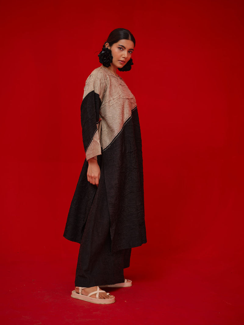Salt Tunic-Black + Grey crushed silk tunics/kaftan by Stoique in black, grey for women Worldwide