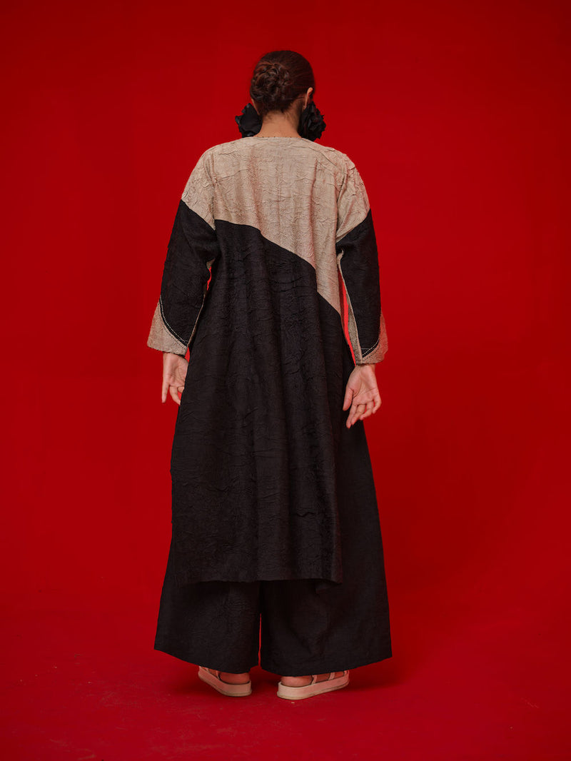 Salt Tunic-Black + Grey crushed silk tunics/kaftan by Stoique in black, grey for women Worldwide