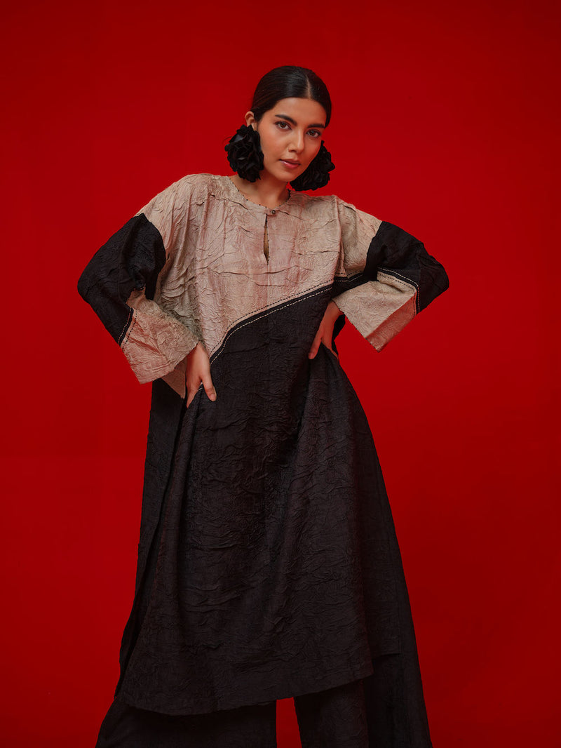 Salt Tunic-Black + Grey crushed silk tunics/kaftan by Stoique in black, grey for women Worldwide