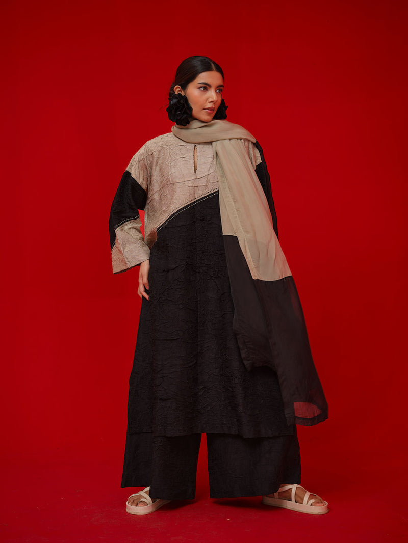 Salt Tunic-Black + Grey crushed silk tunics/kaftan by Stoique in black, grey for women Worldwide