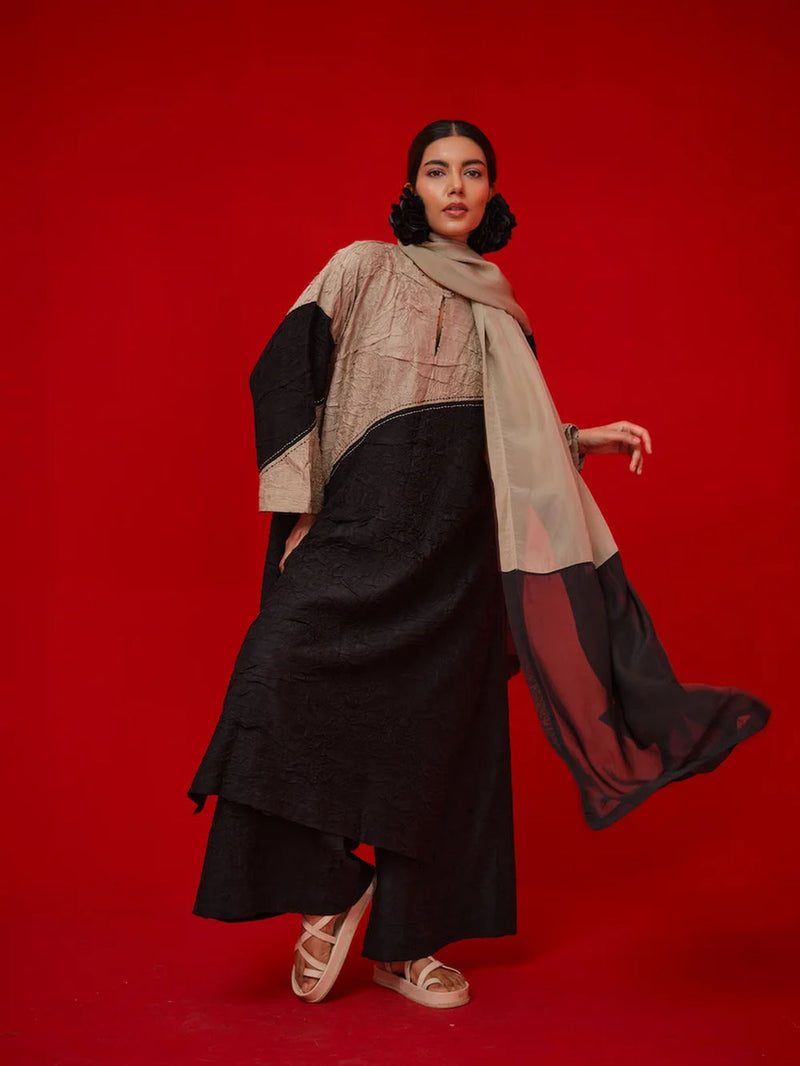 Halo Scarf-Black + Grey silk organza scarve/stole by Stoique in black, grey for women Worldwide