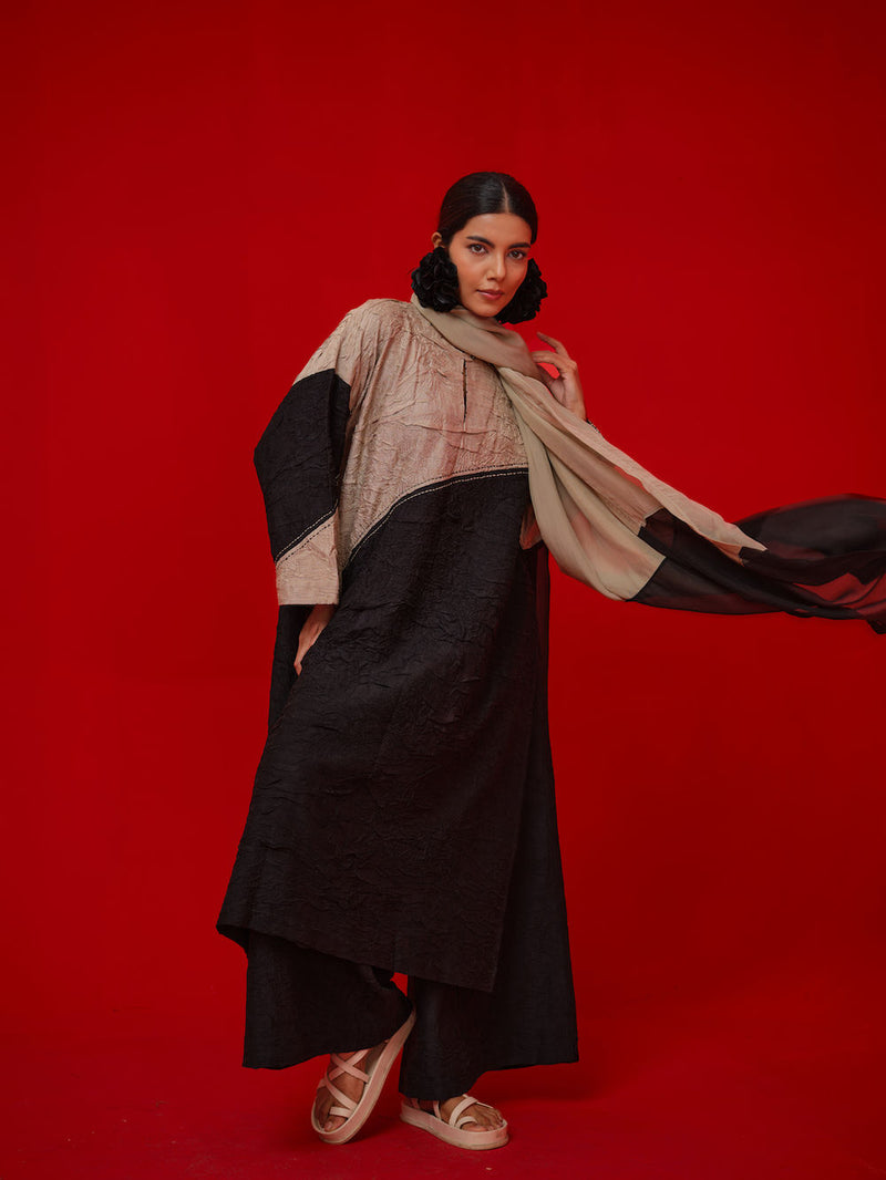 Salt Tunic-Black + Grey crushed silk tunics/kaftan by Stoique in black, grey for women Worldwide
