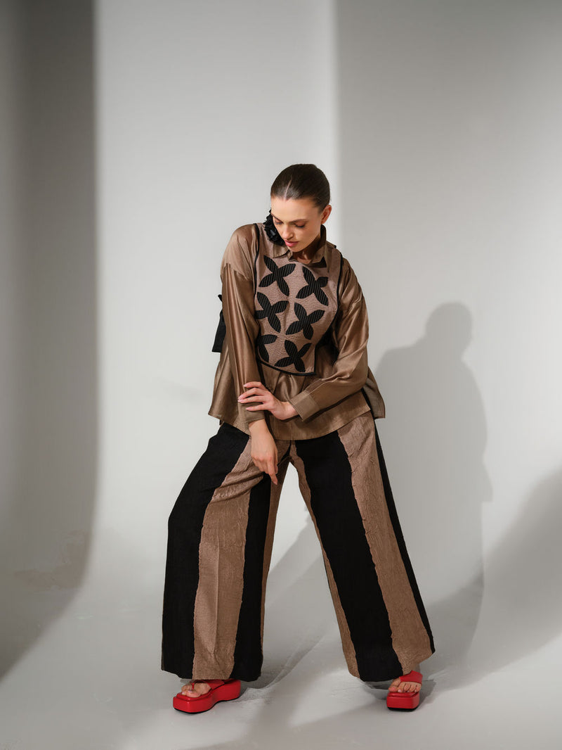 Union Pants-Grey + Black crushed silk pant/trouser by Stoique in grey, black for women Worldwide
