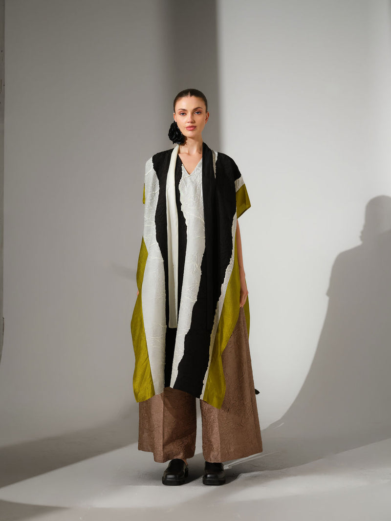 Anchor Kaftaan-Natural + Black + Lime crushed silk tunics/kaftan by Stoique in natural, black, lime for women Worldwide