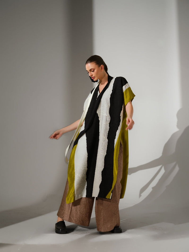 Anchor Kaftaan-Natural + Black + Lime crushed silk tunics/kaftan by Stoique in natural, black, lime for women Worldwide
