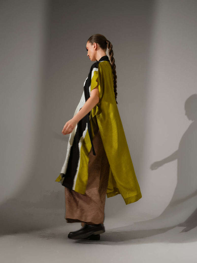 Anchor Kaftaan-Natural + Black + Lime crushed silk tunics/kaftan by Stoique in natural, black, lime for women Worldwide