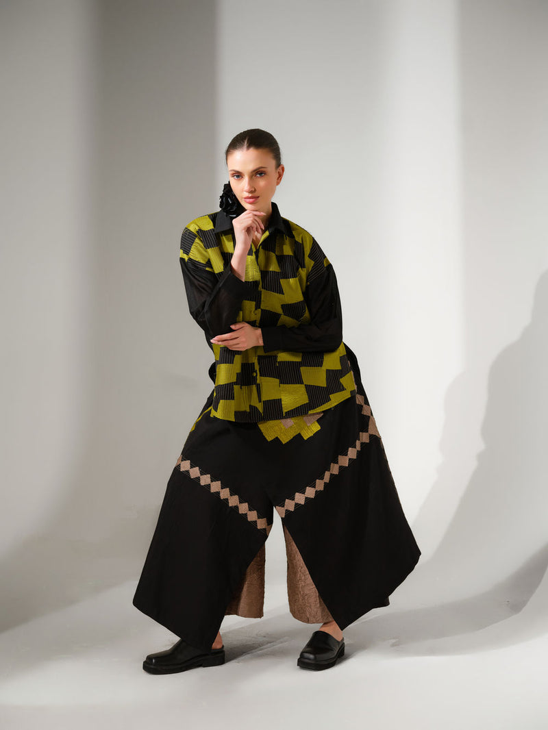 Embrace Skirt-Black + Lime mysore silk skirt by Stoique in black, lime for women Worldwide